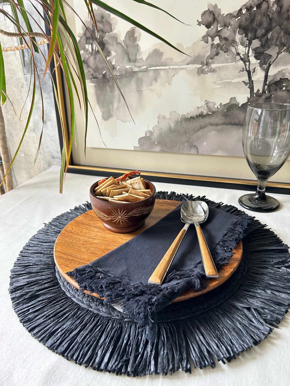 🌴 Threshold Fun Black Natural Woven Fringe Placemat  | Target | Two Mats